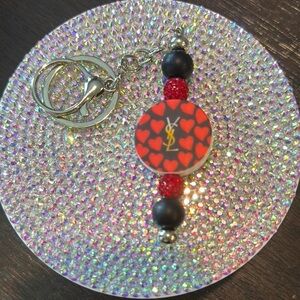 YSL Heart Keychain with Red and Black Beads